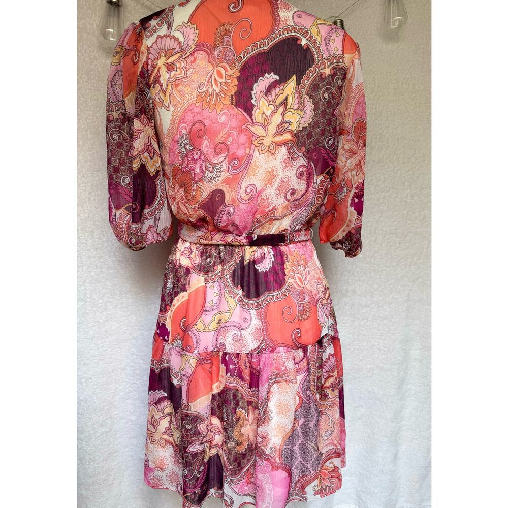 London Times Pink Paisley Button Up 3/4 Sleeve Above Knee Aline Dress - Picture 8 of 11